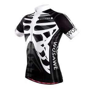 Wosawe Men’s Small Skeleton Cycling Jersey Full Zip Black White EUC